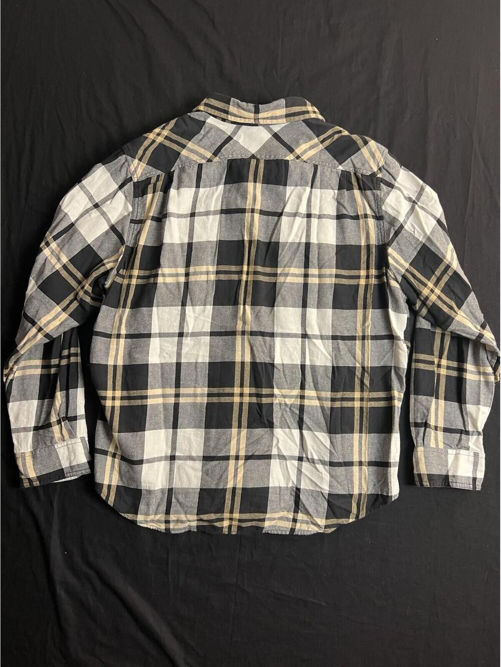 Filson Scout Flannel Button Up Shirt Plaid Mens L Black Gold White Cotton - Picture 7 of 10